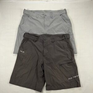 Huk Fishing Performance Cargo Shorts Lot of 2 XXL Gray Charcoal Stretch Mens